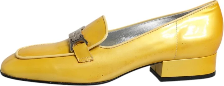 Yellow Leather Logo Plaque Slip On Mocassin Women's Shoes (Pre-Owned) - Image 6