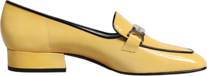 Yellow Leather Logo Plaque Slip On Mocassin Women's Shoes (Pre-Owned)