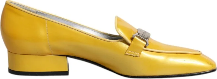 Yellow Leather Logo Plaque Slip On Mocassin Women's Shoes (Pre-Owned)