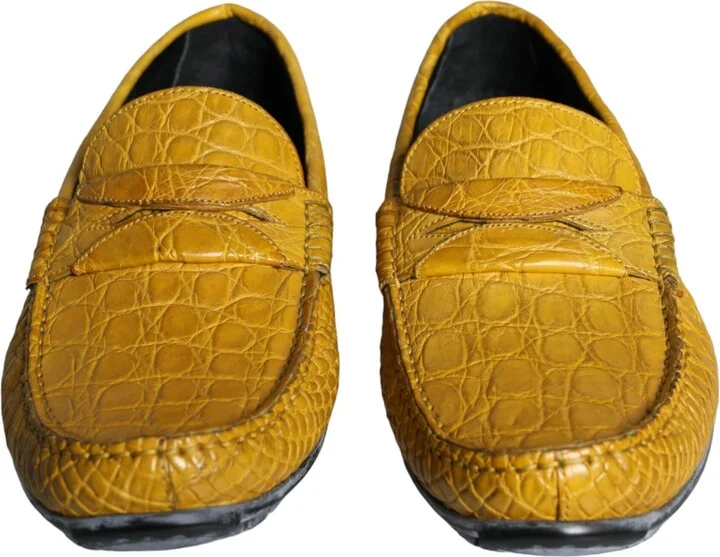 Yellow Leather Slip Mocassin Loafers Men's Shoes - Image 2