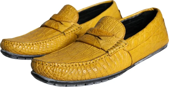 Yellow Leather Slip Mocassin Loafers Men's Shoes - Image 3