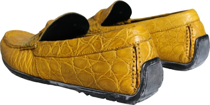 Yellow Leather Slip Mocassin Loafers Men's Shoes - Image 4