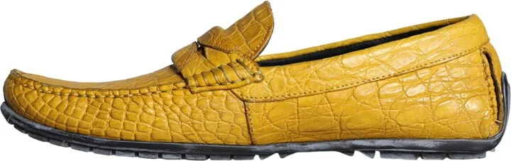 Yellow Leather Slip Mocassin Loafers Men's Shoes - Image 5