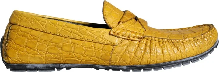 Yellow Leather Slip Mocassin Loafers Men's Shoes