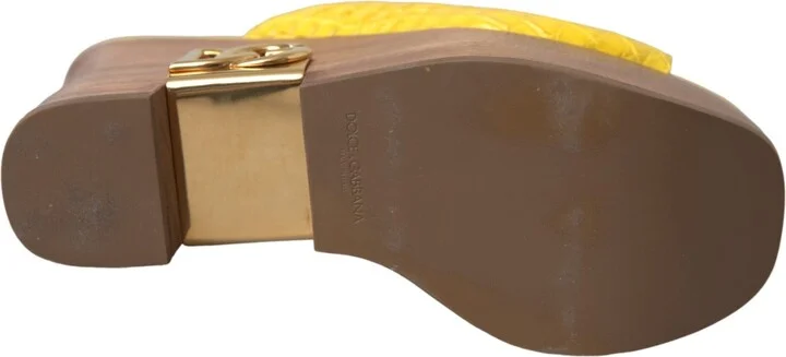 Yellow Leather Wood Mule Wedge Slides Women's Shoes - Image 6