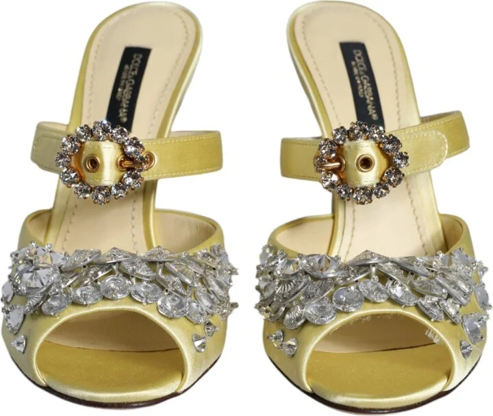 Yellow Mary Janes Satin Crystal Sandals Women's Shoes - Image 2