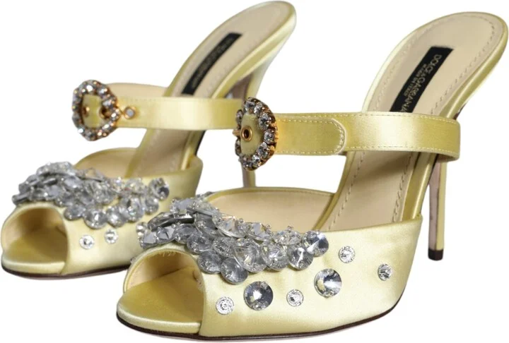 Yellow Mary Janes Satin Crystal Sandals Women's Shoes - Image 3