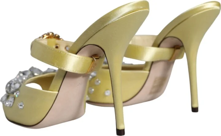 Yellow Mary Janes Satin Crystal Sandals Women's Shoes - Image 4