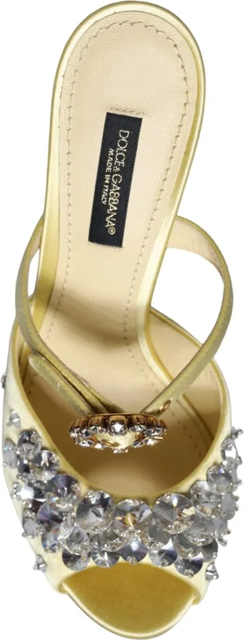 Yellow Mary Janes Satin Crystal Sandals Women's Shoes - Image 5