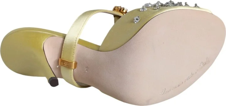 Yellow Mary Janes Satin Crystal Sandals Women's Shoes - Image 6