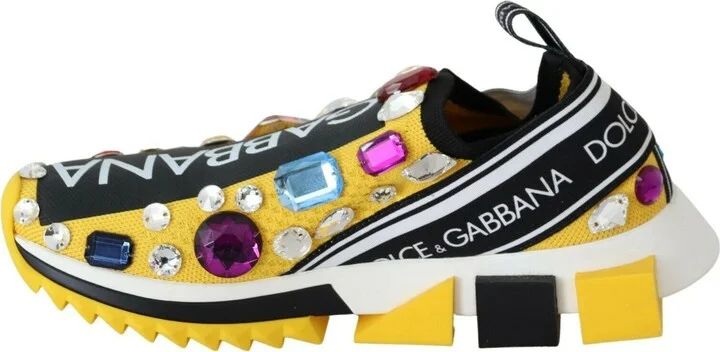 Yellow Multicolor Crystals Sneakers Women's Shoes - Image 2