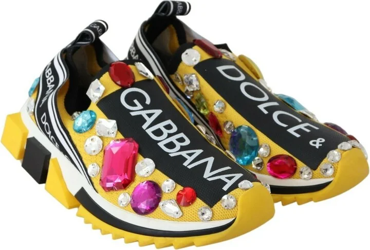 Yellow Multicolor Crystals Sneakers Women's Shoes - Image 6