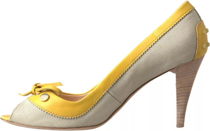 Yellow Off White Peep Toe Heels Pumps Women's Shoes (Pre-Owned) - Image 4