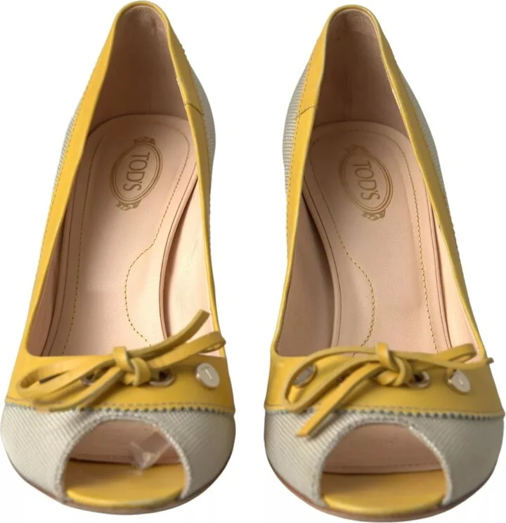 Yellow Off White Peep Toe Heels Pumps Women's Shoes (Pre-Owned) - Image 5