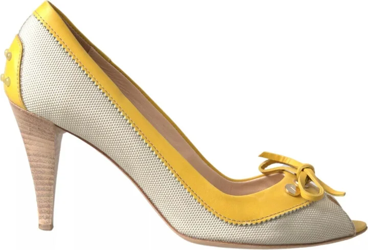 Yellow Off White Peep Toe Heels Pumps Women's Shoes (Pre-Owned)