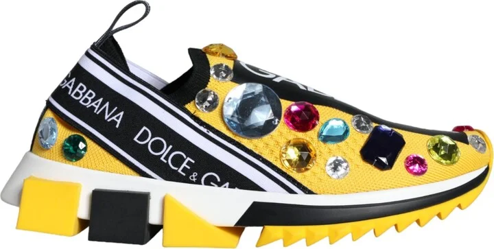 Yellow Sorrento Crystals Sneakers Womens Shoes