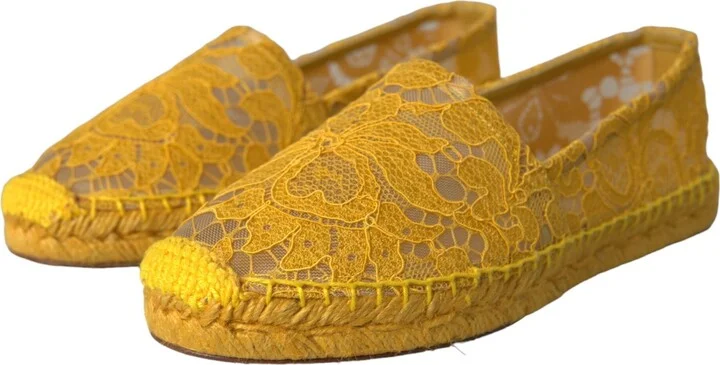 Yellow Taormina Lace Espadrille Loafers Flats Women's Shoes - Image 2