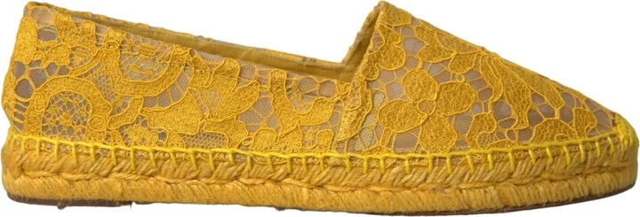 Yellow Taormina Lace Espadrille Loafers Flats Women's Shoes
