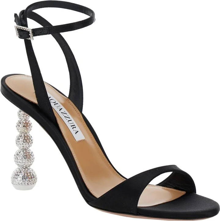 'Yes Baby' Black Strappy Sandals With Sculptural Heel In Satin Woman - Image 2