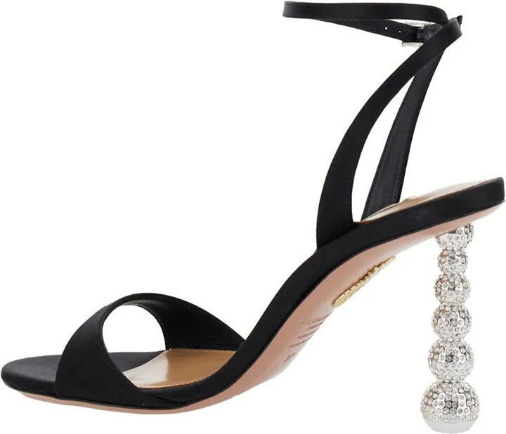 'Yes Baby' Black Strappy Sandals With Sculptural Heel In Satin Woman - Image 3
