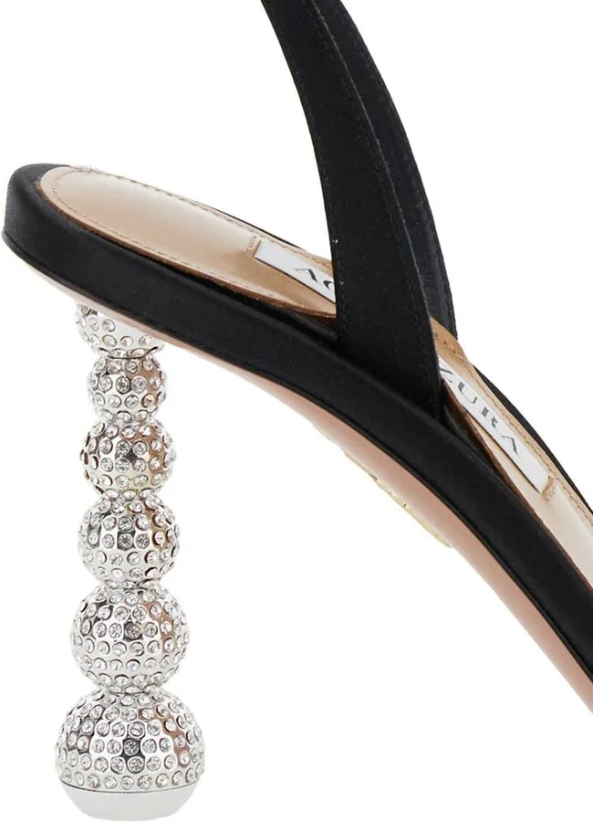 'Yes Baby' Black Strappy Sandals With Sculptural Heel In Satin Woman - Image 4