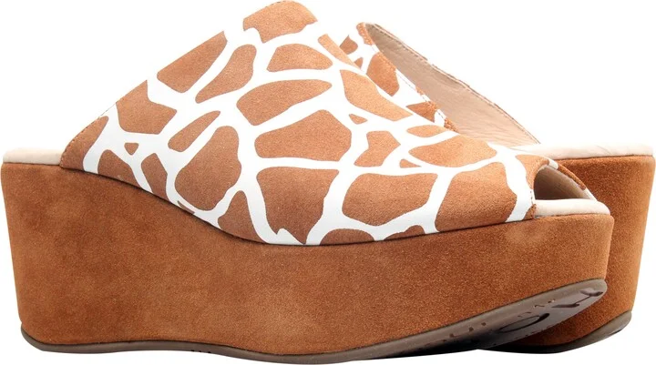 Yiona Peep Toe Wedge Giraffe Suede Women's Sandal