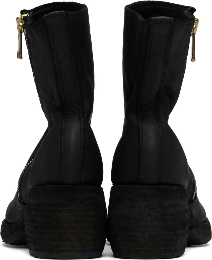 YOHJI YAMAMOTO Black Guidi Edition Calf Grain Oblique Side Zip Boots - Image 2