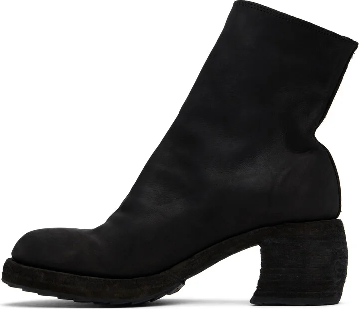 YOHJI YAMAMOTO Black Guidi Edition Calf Grain Oblique Side Zip Boots - Image 3