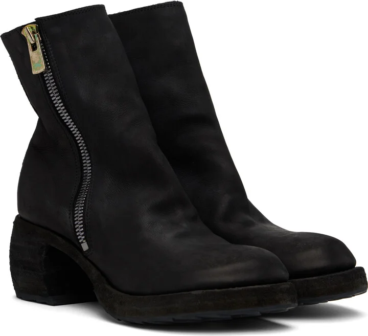 YOHJI YAMAMOTO Black Guidi Edition Calf Grain Oblique Side Zip Boots - Image 4
