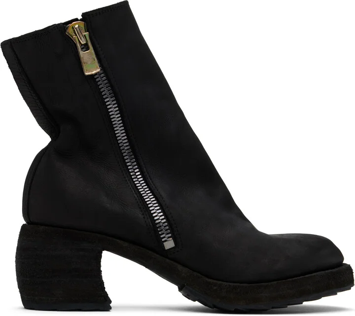 YOHJI YAMAMOTO Black Guidi Edition Calf Grain Oblique Side Zip Boots