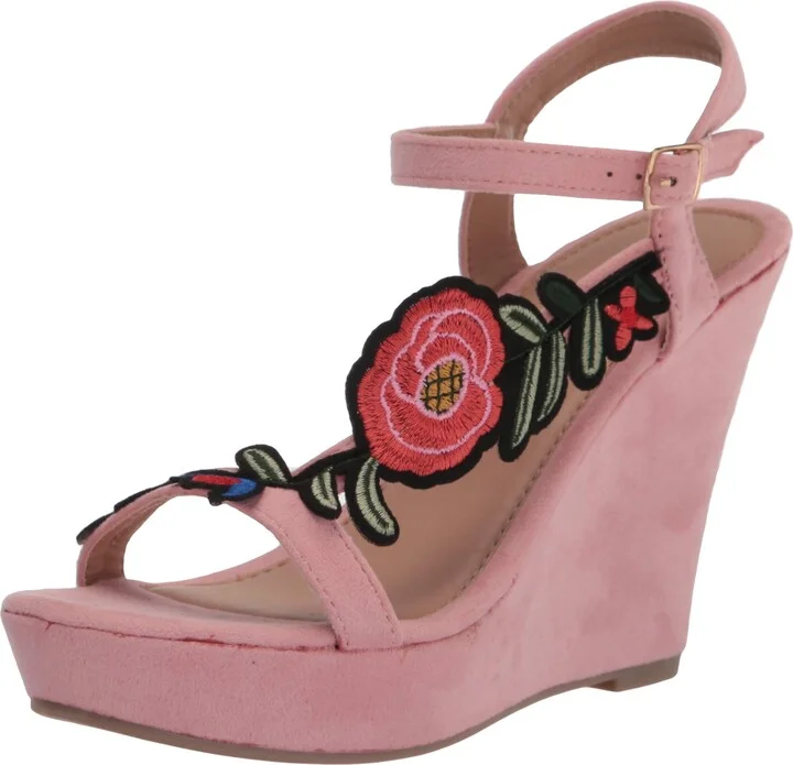 YOKI-ALDYN-32 Women's Microfabric Wedge with Flower Embroidery