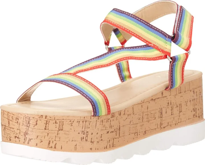 YOKI-CHARLENE-17 Women's Open Toe Platform Flatform Wedge Open Toe Sandal With Cross Strap Velcro Buckle Closure