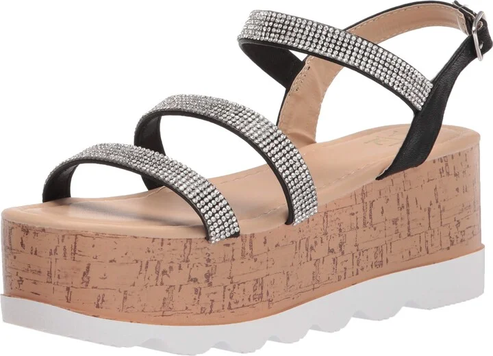YOKI-CHARLENE-22 Women's Open Toe Platform Flatform Wedge Sandal With Three Rhinestone Studded Straps