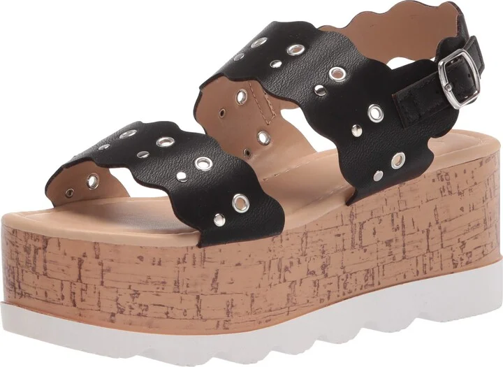 YOKI-CHARLENE-31 Women's Open Toe Platform Flat Form Wedge Sandal With Studded Design On Wavy Strap