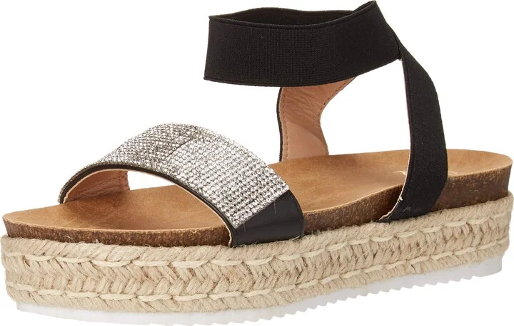 YOKI-CHIARA-43 Women's Open Toe Platform Espadrille Sandal With Elastic Stretchy Rhinestone Studded Straps