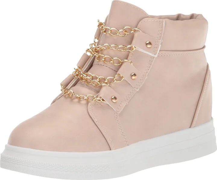 YOKI-DEMIAN-45 Women's High Top Sneaker Wedges with Chain Lace