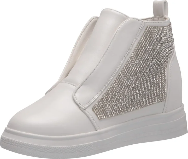 YOKI-DEMIAN-59 Women's Slip On Sneaker with Rhinestone Studded Embellishment