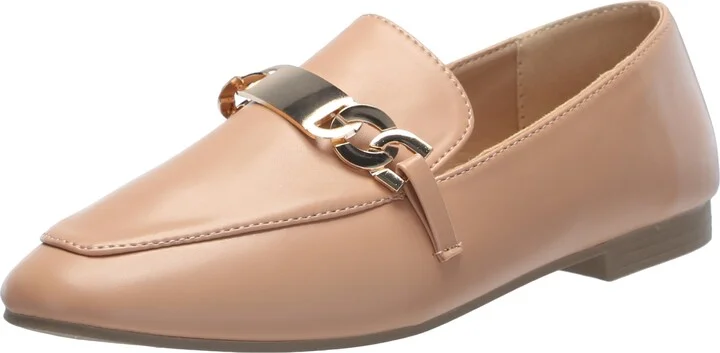 YOKI EDLINE-36 Women's Ballet Flat Loafer with A Upper Chain Buckle Design Beige