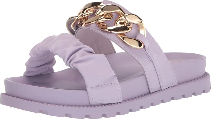 YOKI-ELZA Women's Flat Open Toe Sandal With Ruffle Chain Strap