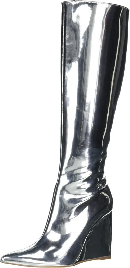 YOKI ERLINDA Women's Fitted Over-The-Knee Wedge Boot With Pointed-Toe