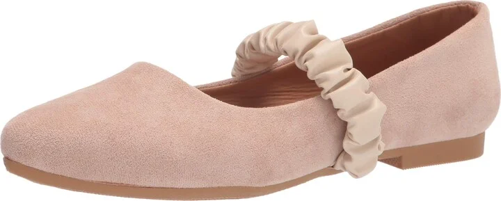 YOKI-GENEVA-60 Women's Suede Ballet Flat with Elastic Ruffle Strap On Shoe Upper