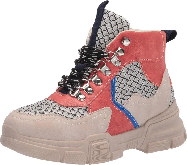 YOKI-GHANDI-42 Women's Lace Up Short Multi Material Combat Boot