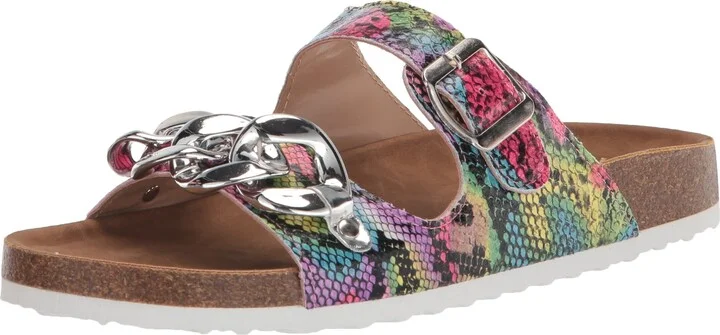 YOKI-GIAN-48 Women's Cork Flat Open Toe Sandal With Chain Strap