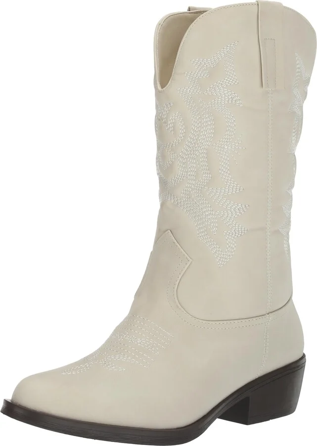 YOKI GILARD Women's Embroidered Mid-Calf Cowgirl Boot With Pointed Toe and Pull Tabs
