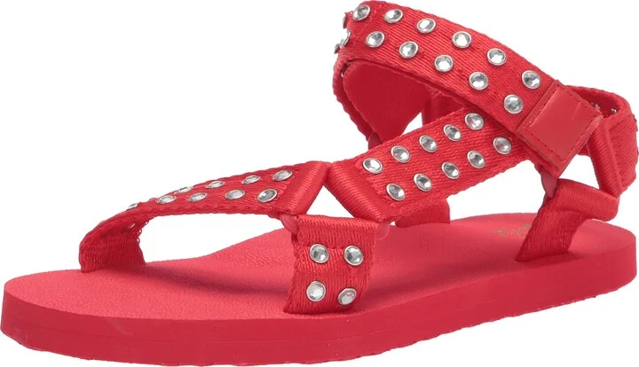 YOKI-PIA-04 Women's Flat Sandal With Crystal Studded Velcro Strappy Upper