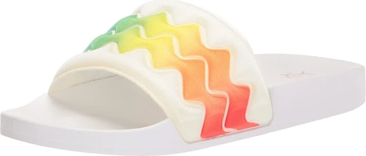 YOKI-RIRI-335 Women's Flat Beach Slide With Neon Multicolor Wavy Design On Upper Strap