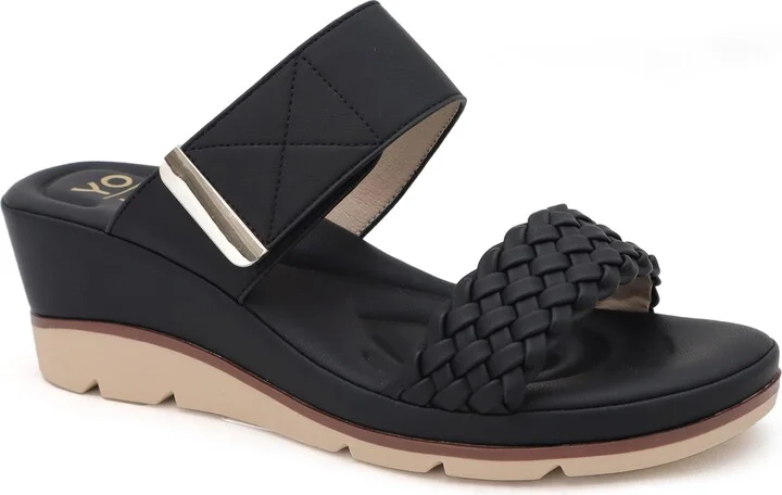 YOKI SICILY-03 Women's Open Toe Low Wedge Sandal With Braided Upper And Strap With Gold Accent