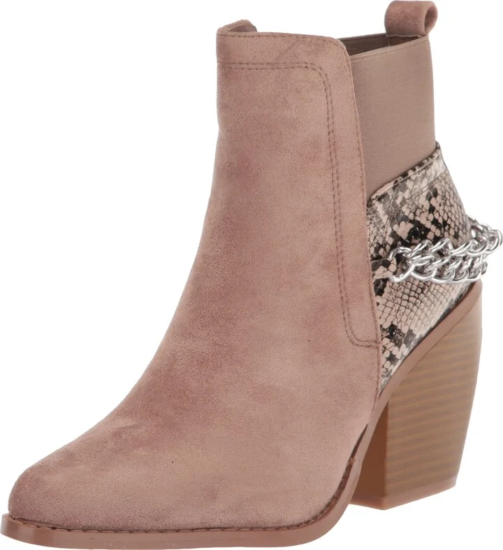 YOKI-VELLA-68 Women's Multi Material Ankle Bootie With Wooden Stacked Heel
