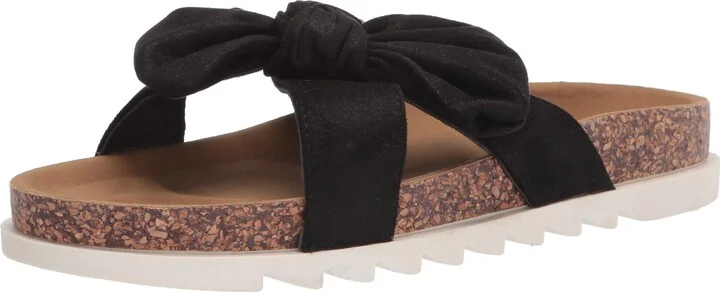 YOKI-VIA-66 Women's Slip On Cork Flat Sandal With Cross Straps On Bow Know On Sandal Upper