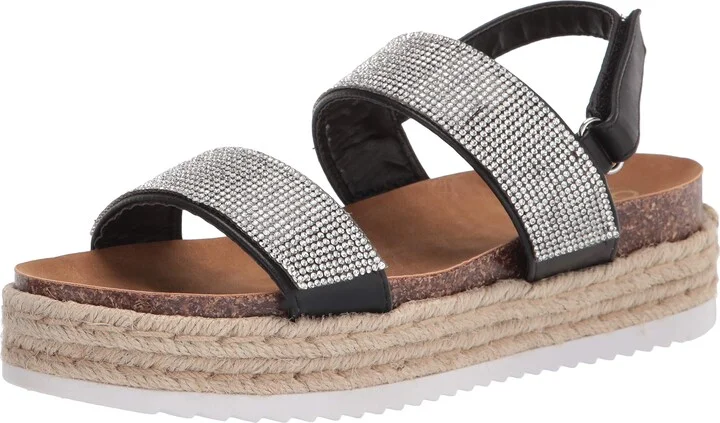 YOKI Women's Two Band Rhinestone Studded Espadrille Sandal